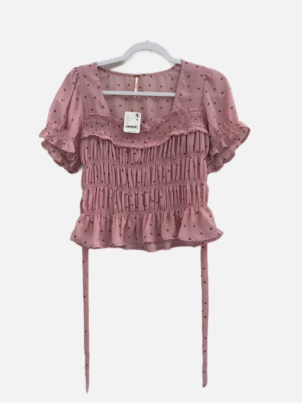 Free People Mauve Dot Smocked Crop Top